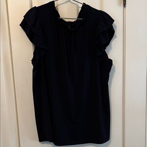 Adrianna Papell Navy Ruffle Blouse